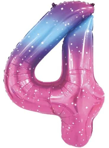 DIWULI XXL Zahlen-Ballon 4 Rosa-Blau Gradient Geburtstag Deko