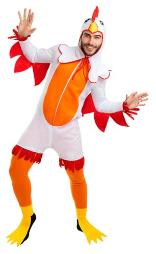 Funidelia Huhn Kostüm für Herren und Damen mit Overall, Hose, Überschuhen und Kapuze, Tier Outfit für Erwachsene, Karneval und Abschied