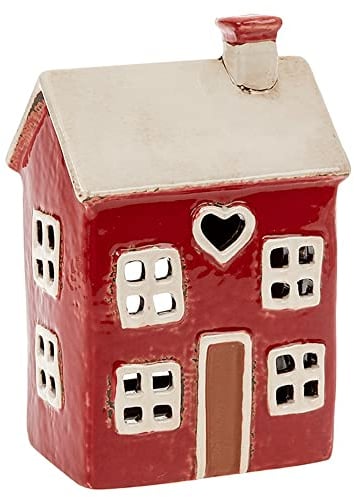 Village Pottery Heart House Teelichter, glasierte Keramik, Rot