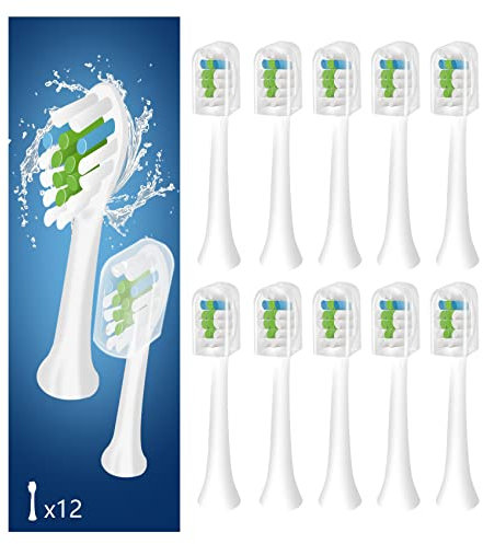 12 Stück Ersatz-Zahnbürstenköpfe, kompatibel mit Fairywill P11 T9 elektrischen Zahnbürsten, W-Form, Borstendesign, weich und hygienisch, für Modell P11 T9 Zahnbürsten (weiß)