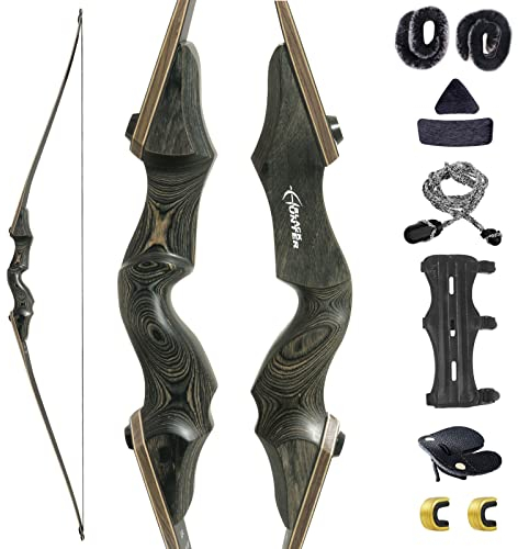 OBTOUTDOOR Black Hunter 60 Zoll Bogenschießen Takedown Langbogen 20-60lbs Rechtshand Holzbogengriff Jagdbogen für Erwachsene Sportbogen Bogensportler (35LBS)