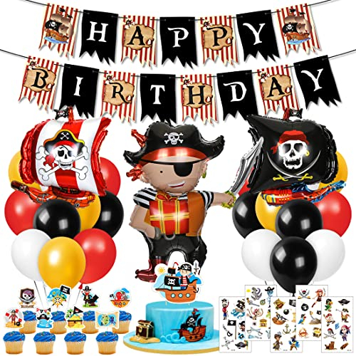 Piraten Luftballons & Tattoos für Geburtstagseinladungen - Party Set mit großem Praxis(anslaterawhalld-funding-reoccurance-holiday-size-messagscaugh-day) Ballons
