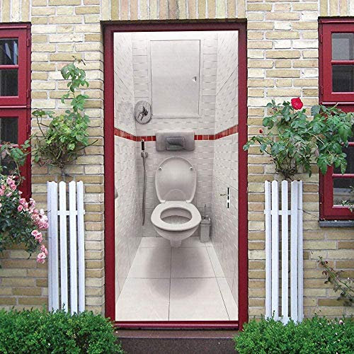 Türtapete Selbstklebend Türposter Einfache Kreative Toilette Aus Keramikfliesen 95X215Cm Fototapete 3D Effekt Türaufkleber Türfolie Poster Tapete Abnehmbar Wandtattoo Für Wohnzimmer Küche Schl