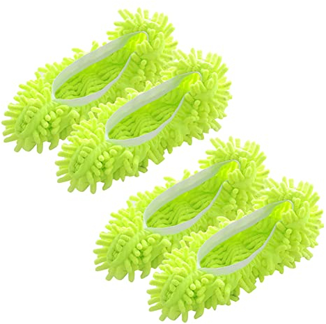 Uposao 2 Paires Chaussons Mop, Chausson Serpillere Microfibre Nettoyage Chaussure Pantoufle Poussière Mop Chaussures Chaussons De Nettoyage pour La Maison, Réutilisable, Lavable