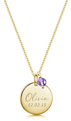 UMAGICBOX Custom Engraved Name Necklace with Birthstone Gold Plated Sterling Silver/Stainless Steel Personalized Disc Date Pendant Jewellery Birthdays Gift for New Mom Women her
