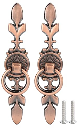 2 Stück Vintage Möbelgriffe, Zinklegierung Retro Schrankgriffe Metall Ring Schubladengriffe für Zuhause Schrank Kleiderschrank Schublade Tür (Rotes Kupfer)
