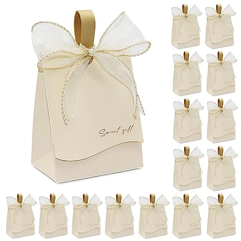 Süßigkeitenschachteln für Hochzeiten, Süßigkeiten, Hochzeiten, mit Griff und Band, Partygeschenk, Süßigkeiten-Box für Hochzeit, Dekoration, Geburtstag, Brautdusche (beige, 20 Stück)