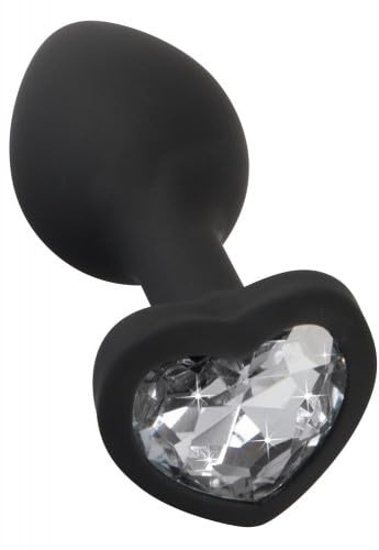 BONDAGERIE® Butt plug anale nero in silicone medico con cuore bianco, sacchetto incluso, Taglia Taglia: S