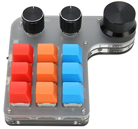 Beufee Number Pad, 9 Keys Programmable Keyboard with 3 Knobs Support USB Bluetooth One Handed Macro Mechanical Keyboard for Gaming Office