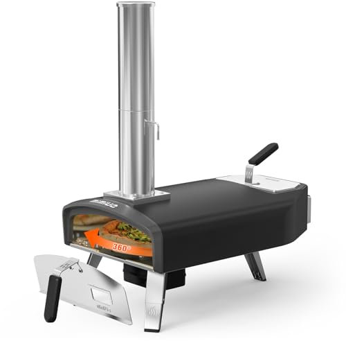 Mimiuo Four Pizza avec Système de Rotation Automatique et Pierre à Pizza Ronde de 33cm, Four à Pizza Extérieur pour Charbon de Bois et Bois de Chauffage, Four a Pizza Bois pour Camping, Jardin