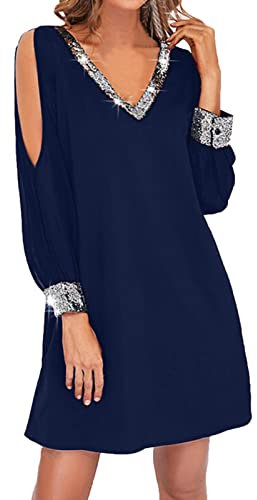 Godom Pailettenkleider für Damen Silvester Kleid Damen Sexy Glitzer Party Abendkleider Schick Pailletten Pailettenkleider Silvesterkleid Festliche Langarm Cocktailkleid Glitzerkleid Schöne Brautkleid