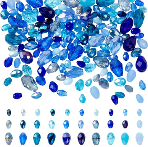 NBEADS Circa 178 pezzo di Perline di Cristallo A Goccia, Perline di Vetro con Foro Verticale Perline Sfaccettate A Goccia per La Creazione di Gioielli Fai-Da-Te, Foro: 0.09-0.14 cm, Blu