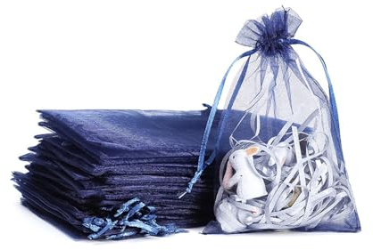 Whakano 40 Stück Bunt Organzasäckchen mit Kordelzug,Organzabeutel,Schmuckbeutel,GeschenkSack,für Hochzeit Geburtstag Süßigkeiten Schmuck Geschenkverpackung Party Mit Schnur,Navy blau,20x30cm