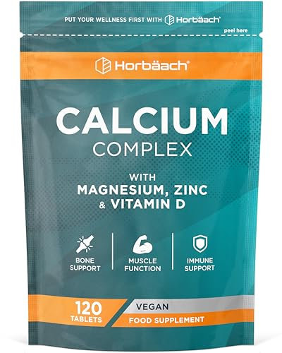 Calcium Magnesium Zinc and Vitamin D | Calcium Tablets | High Strength Complex | 120 Vegan Tablets | Supplement for Women & Men | Horbaach