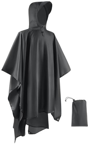 Opret Wasserdicht Regenponcho Damen Herren, Leicht Atmungsaktiv Regencape 3-in-1-Multifunktional Regenmantel Regenschutz Regen Poncho für Wandern und Camping-Grau