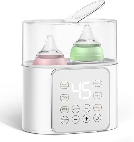 Baby Bottle Warmer, PASUIDU 9-in-1 Multi Functional Baby Milk Warmer Fast Baby Food Heating & Defrost, Double Bottle Sterilizer with Timer and 24 Hour Appointment for Breastmilk or Formula Warme