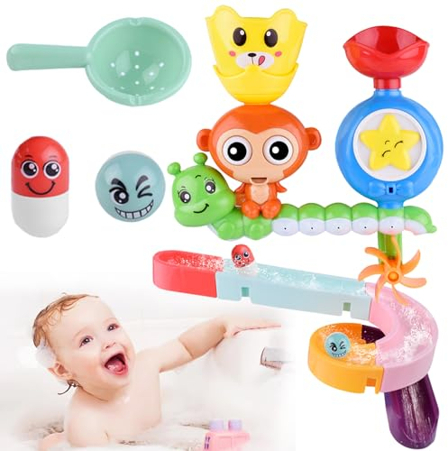 YOUYIKE Badewannenspielzeug Set 14 Stück Badespielzeug, Murmelbahn Badewanne Spielzeug Wasserspielzeug Kinder, DIY Kugelbahn Badespaß Kinder Geschenk Mädchen Junge