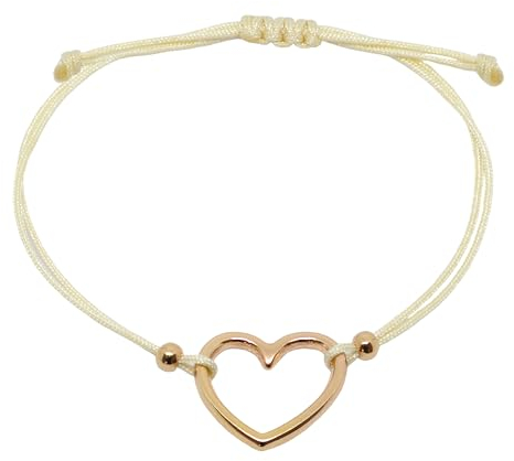 Selfmade Jewelry Armband Damen Herz Roségold Handgemachtes Makramee Armkettchen mit Herzchen Größenverstellbar Inkl. Geschenk-Verpackung (Rosegold - Beige)
