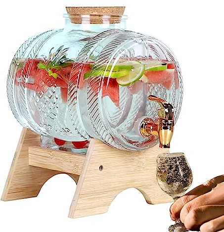 Generic Distributeur de boissons en verre avec robinet 5 L – Support 100 % étanche – Bocaux en verre transparent, bouchons en bois, distributeur d'eau pour le bureau/le camping