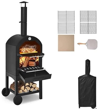 Generic Horno de pizza de leña, aleación de acero y acero inoxidable, multifuncional para uso en exteriores, control preciso de temperatura, fácil de instalar y limpiar
