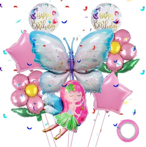 8 Stück Geburtstag Deko Schmetterling, Schmetterlings Stern Blume Folienballon, Riesige Blau Schmetterling Folie Mylar Ballon, Geburtstag Deko Mädchen Schmetterling