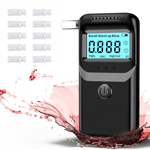 Etylotest, Elektronisk Tylotest Homologu Alkoholtest AlkomäTare Med Hög Precision och Digital Lcd-FäRgdisplay med 10 Munstycken föR HushåLl och Professionell AnväNdning - MöRk Svart