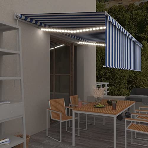 Gelenkarmmarkise Einziehbar mit Jalousie, LAPOOH Balkon Markise, Sonnenschutz, Balkon überdachung, Sonnenmarkise, Terrassen-markisen, 5x3 m Blau & Weiß