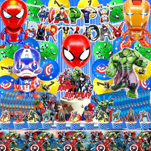 81 Pcs Decoration Anniversaire Super Heros, Ballon Super Heros, Kit Vaisselle Super Heros, Ballon Helium Super Heros, Fete Super Heros, Deco Super Heros, Ballon Super Heros Anniversaire