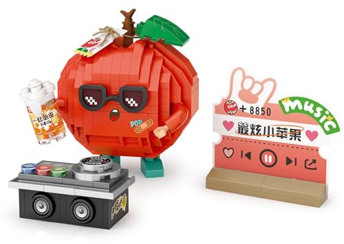 MEIEST Mini Obst Party Bausteine Set,Cute Obst Rock Band Sammlung Bauspielzeug,Hip-Hop-Stil Wohnkultur (Apfel)