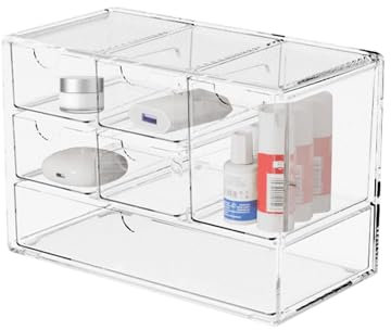 Klare Aufbewahrung – stilvolle Schreibtisch-Schubladen-Organizer, kompakte Schubladen-Aufbewahrung | Stapelbare, durchsichtige Aufbewahrungseinheiten, Organizer, Make-up-Schubladenbehälter für Bürobed