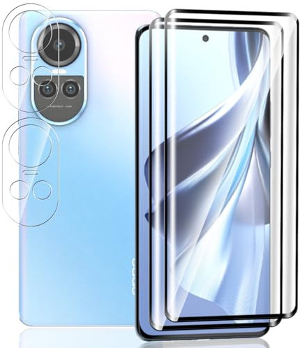 Yieehhow [2+2 Piezas] Protector Pantalla para OPPO Reno 10/10 Pro Cristal Templado, 9H Dureza Vidrio Templado y Protector Cámara, Sin Burbujas/HD Película Protectora para OPPO Reno 10/10 Pro