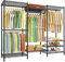 Heavy Duty Clothes Rail,Clothing Rails, Hanging Rails for Clothes,Portable Wardrobe Rail Metal Closet Rack with Shoe Rack, Storage Shelves Freestanding Clothes Rails for Bedroom-Open Wardrobe,