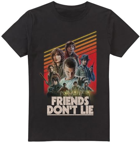 Stranger Things - Friends Don't Lie Poster Unisex T Shirt, Black, Large