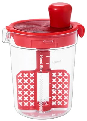 ZYHUI Manual Egg Mixture with Graduated Glass Mixing Cups with Scale Hand Shank Sauce Mixer Seasoning Hand Held Whisk Oil Bottle (Red)