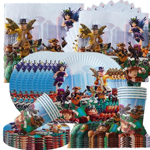 Stoviglie Compleanno Ro-blox,Set Compleanno Ro-blox,decorativi per feste di compleanno,per Decorazioni Stoviglie Feste di Compleanno per Bambini.