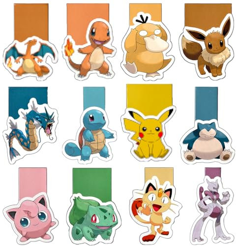 YFCHOTI 12pcs Magnetische Lesezeichen Set für Kinder, Niedliche Cartoon-Anime Magnet Bookmarks Bücherlesezubehör, Mitgebsel Kleine Geschenke für Freunde, Lehrer, Schüler Einschulung und Schulanfang