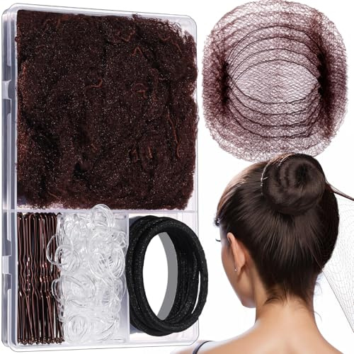 YGDZ Haarnetze für Dutts, Tanz-Haar-Zubehör-Set mit Haarnadeln, elastische Haargummis, unsichtbares Haarnetz für Ballettmädchen, Tanzbrötchen, Ballett-Dutt-Maker für Tanzwettbewerb, Braun
