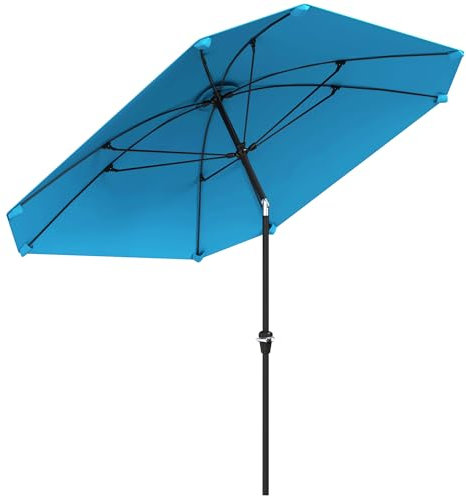 Outsunny Sombrilla Terraza Exterior 233x233 cm Sombrilla de Jardín con Ángulo Ajustable Impermeable Poste de Aluminio Varillas de Fibra de Vidrio y Manivela Parasol para Patio Terraza Azul