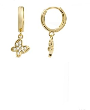 LUXENTER Kaduro Ohrringe mit glänzendem Zirkoniastein, 18 Karat Gelbgold, Pequeños, Metall, Zirkonia