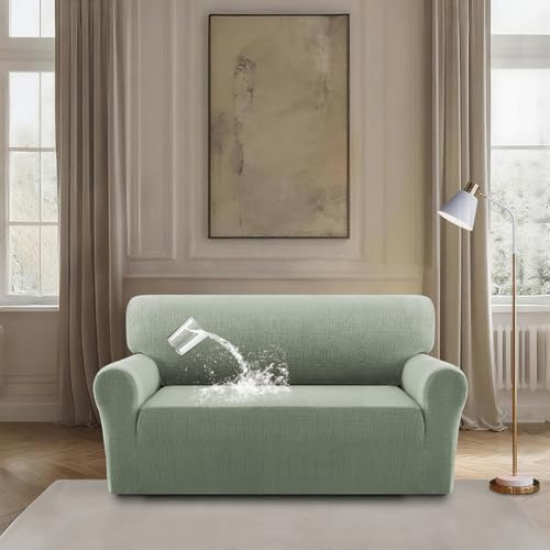 BellaHills Wasserdicht Sofa überzug, Super Elastisch Sofabezug Mit Armlehnen Waschbarer, Sofaschoner rutschfest für Hunde Katzen und Haustiere, Seegras Grün, Übergröße 2 Sitzer(162-180CM)
