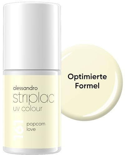 alessandro Striplac UV-Nagellack Popcorn Love - Deckend & Kratzfest bis zu 15 Tage - Leichtes Auftragen - Schonende Abziehtechnologie - Vegan - Pastell-Gelb, 6,5ml