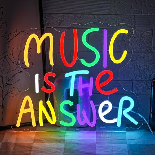 LMSIGNLY Music Is The Answer Neon Sign for Wall Decor Live Music Neon Light Colorful Letter Neon Light Sign Dimmable LED Word Light Sign for Studio Concert Home Party Bar Kidsroom Bedroom