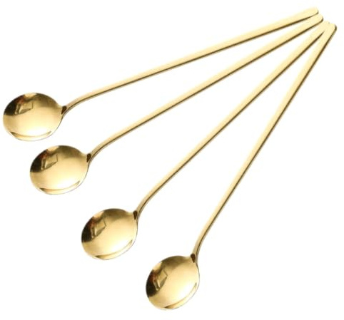 UKCOCO 4piezas Cucharas Metálicas Para Postre De Acero Inoxidable De Cucharillas De Café y Azúcar Mango Dorado Para Bebidas Frías y Helados
