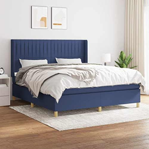 Owoxanthellate Boxspringbett Blau 160x200 cm mit Taschenfederkernmatratze Höhenverstellbares Kopfteil aus Lärchenholz & Polyester Stoff Komfortables Polsterbett für Schlafzimmer Gästezimmer