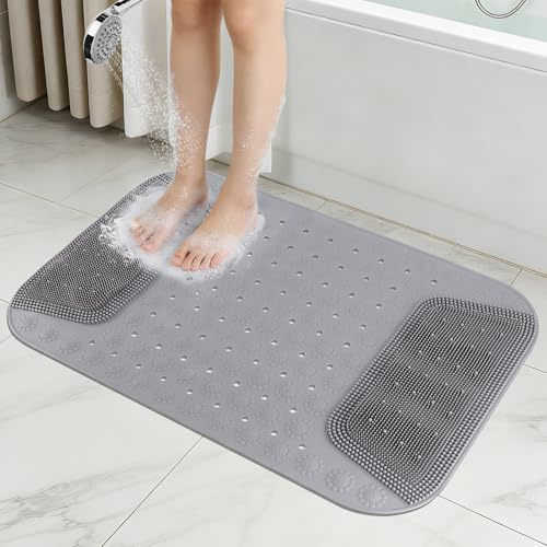 Rolcoassuns Silicone Tapis Douche Antidérapant, 73x48cm Massage Pieds, Gris | Tapis de Douche Antidérapant,Trous de Drainage, Ventouses Antidérapantes, Soulage la Douleur, Facile à Nettoyer, Soin Pied