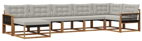 vidaXL Outdoor-Sofagarnitur mit Kissen 7 pcs Natürlich und Hellgrau, Moderne Garten-Sofa-Garnitur, langlebige Möbel, schicker Sitzplatz, wetterfest, Bequeme Relaxoase