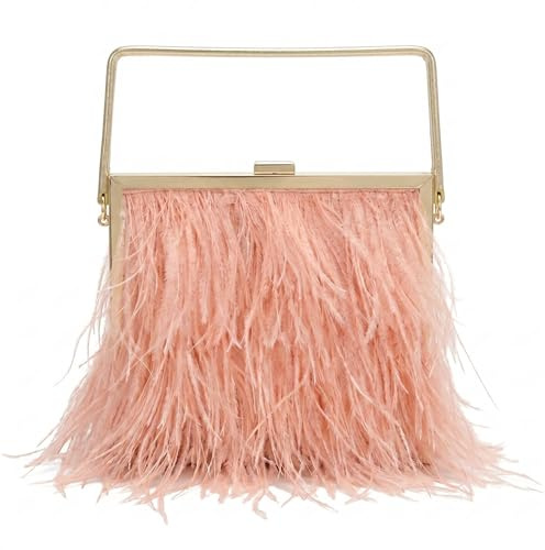 MOISTRI Pochette Rigida Donna con Piume di Struzzo, Borsa da Sera con Manico Superiore per Matrimonio, Feste, Cocktail e Serate Eleganti