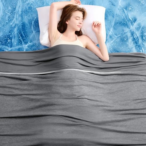 L'AGRATY Cooling Blanket (130x180cm Single) for Sweats Absorbs Heat to Keep Adults Cool on Warm Nights, Q-Max 0.5 for Hot Sleepers, Ultra-Cool Lightweight Blanket, Grey