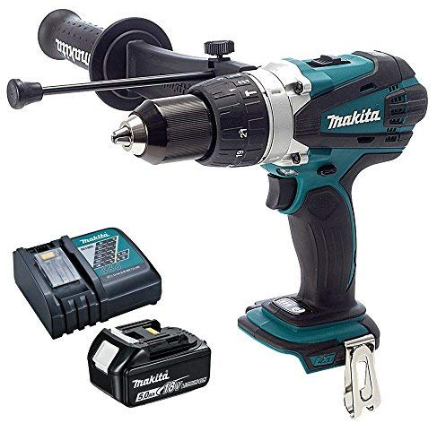 Makita DHP458Z 18V 2 Speed Heavy Combi Drill Body with 5.0Ah Battery BL1850 & Charger, 18 V