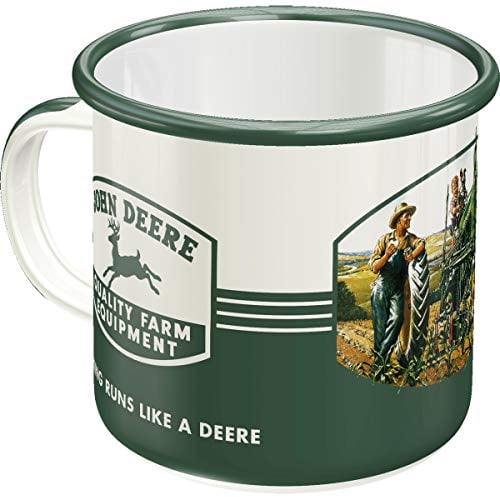 Nostalgic-Art Tasse rétro en émail, John Deere – Quality Farm – Idée de cadeau pour fans de tracteurs, Mug de camping, Design vintage, 360 ml